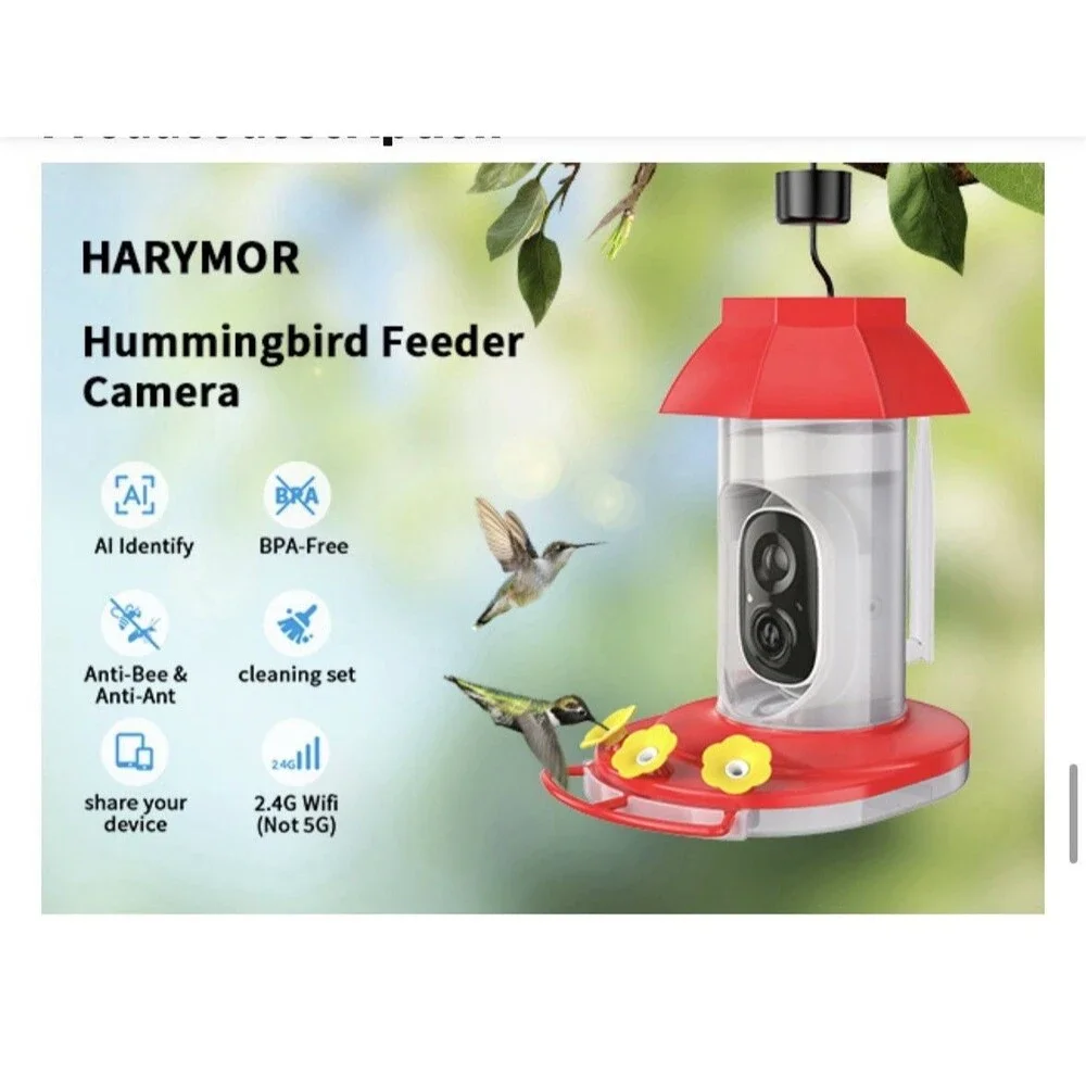 HARYMOR G10 Smart Hummingbird Feeder with Camera Solar Powered, AI Identify